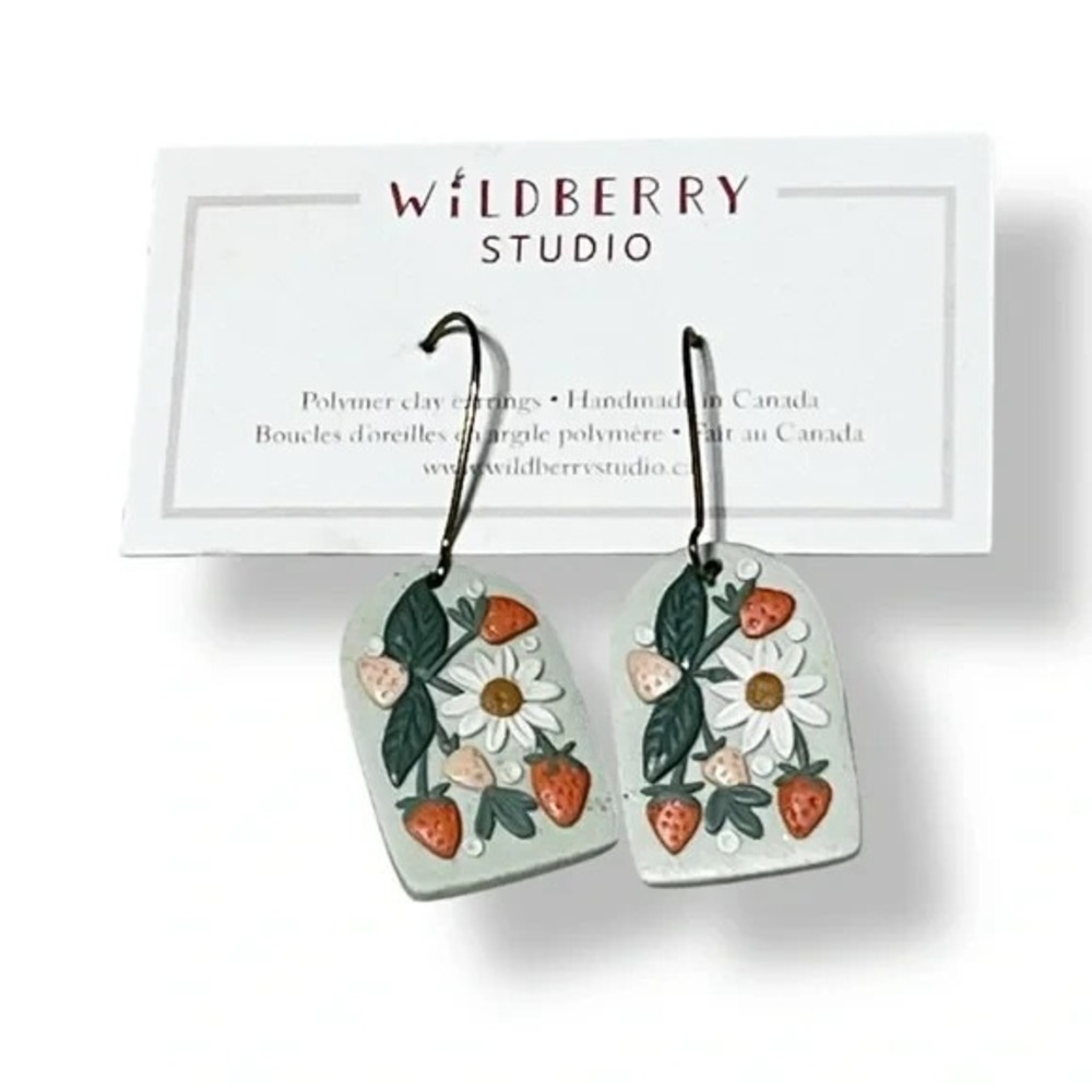 Wildberry Studio Floral Strawberry Fishhook Earrings New